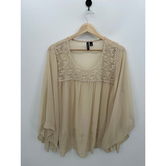 Relativity Blouse Women 2X Cream Sheer Lace Boho Oversized Sabrina Carpenter - Picture 1 of 7